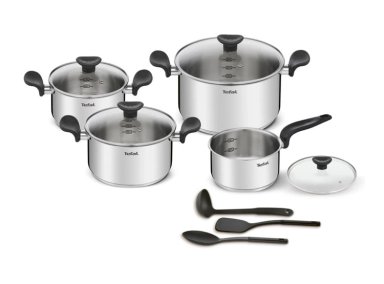 JUEGO DE OLLAS T-FAL PRIMARY TAPA DE VIDRIO ACERO 11 PIEZAS