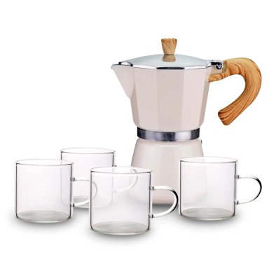 CAFETERA ITALIANA RIPLEY HOME MADERA C/4 TAZA VIDRIO