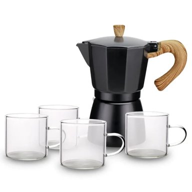 CAFETERA RIPLEY HOME ITALIANA + 4 TAZAS VIDRIO