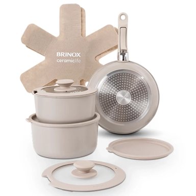 JUEGO DE OLLAS BRINOX FIT 10.0 PIEZAS VAINILLA