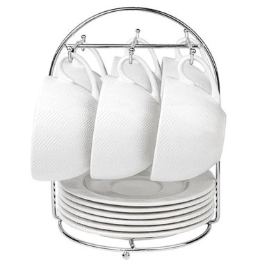 SET TAZAS Y PLATOS RIPLEY HOME PORCELANA 250CC CON RACK