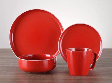 VAJILLA RIPLEY HOME SET ROJO CERÁMICA CANDY 16 PIEZAS