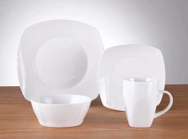VAJILLA RIPLEY HOME SET BL NEW BONE CUADRADA PORCELANA 16 PIEZAS