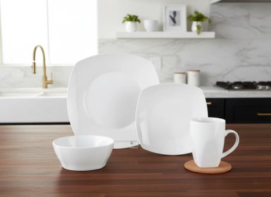 VAJILLA RIPLEY HOME SET BL NEW BONE CUADRADA PORCELANA 16 PIEZAS - 2