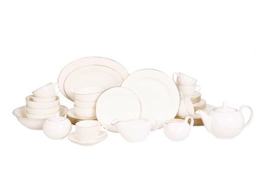 VAJILLA RIPLEY HOME SET BONE CHINA FILO DORADO PORCELANA 43 PIEZAS - 1