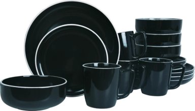 VAJILLA RIPLEY HOME SET REDONDA NEGRO CERÁMICA CANDY 16 PIEZAS
