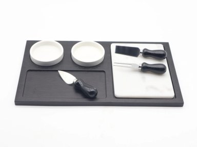 SET 7 FUENTES RIPLEY HOME MARMOL APERITIVO NEGRO + 3 CUBIERTOS