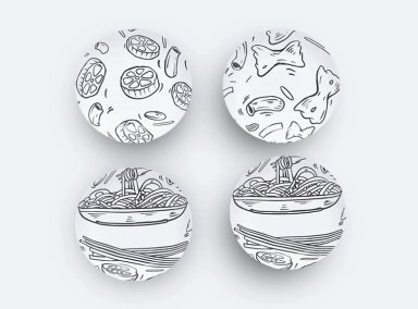 SET 4 BOWLS PASTA B&W