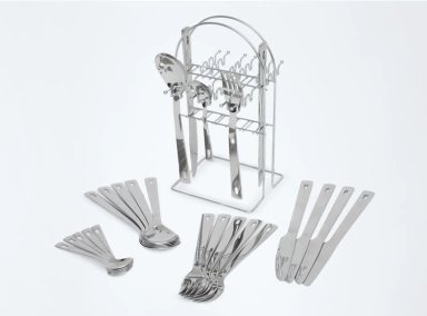 CUBIERTOS RIPLEY HOME SET RACK BASIC ACERO INOXIDABLE 24 PIEZAS
