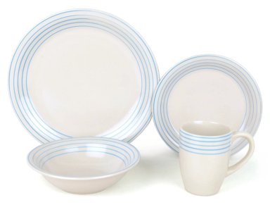 VAJILLA RIPLEY HOME SET CERÁMICA CELESTE Y BEIGE SENCILLA 16 PIEZAS