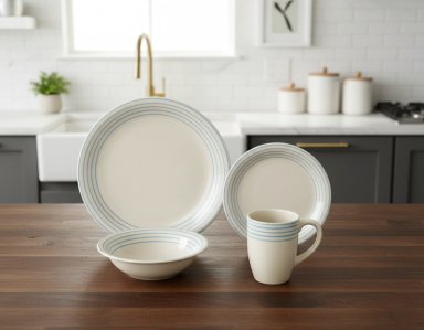VAJILLA RIPLEY HOME SET CERÁMICA CELESTE Y BEIGE SENCILLA 16 PIEZAS - 2