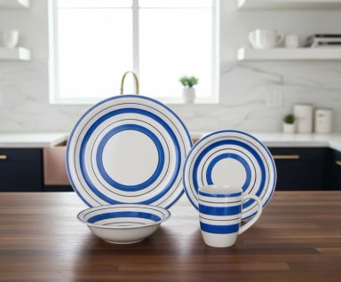 VAJILLA RIPLEY HOME SET CERÁMICA AZUL Y BEIGE CON LÍNEAS 16 PIEZAS - 2
