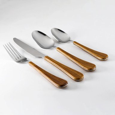 CUBIERTOS KRONS SET WOOD ACERO INOXIDABLE 24 PIEZAS