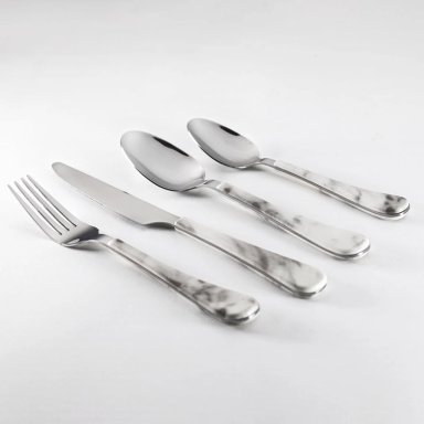 CUBIERTOS KRONS SET SMOKE MARBLE ACERO INOXIDABLE 24 PIEZAS