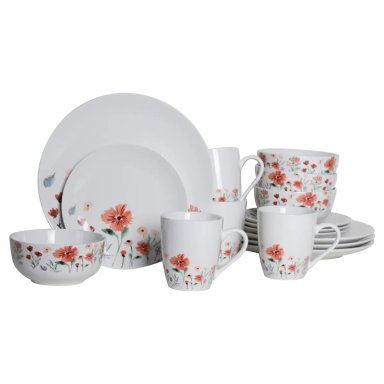 SETX16 VAJILLA RIPLEY HOME FLORES ROJAS PORCELANA