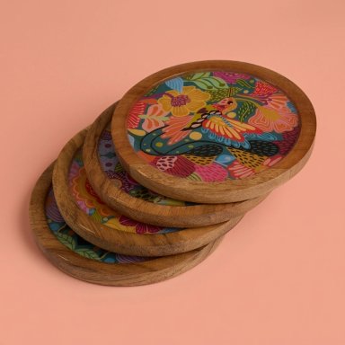 SET X4 POSAVASOS FOLKÁNICA MADERA 10 CM - 3