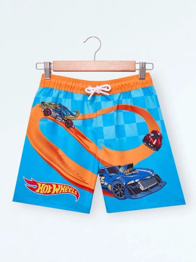 SHORT DE PLAYA NIÑO HOT WHEELS CELESTE