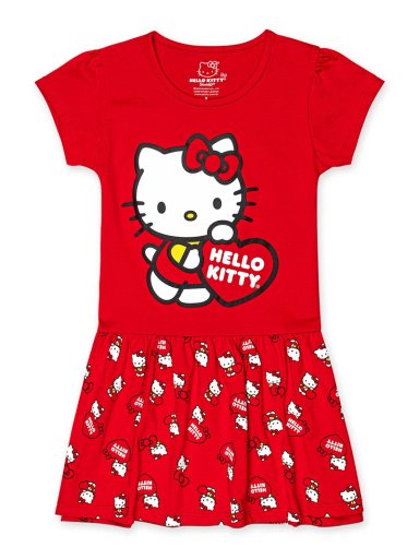 VESTIDO CORTO ALGODÓN NIÑA HELLO KITTY ROJO