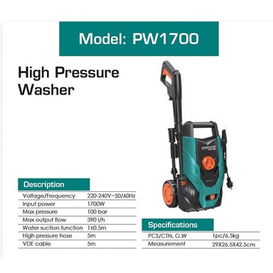 HIDROLAVADORA DE ALTA PRESION POWER ACTION 1700W - BAR 100 - 3