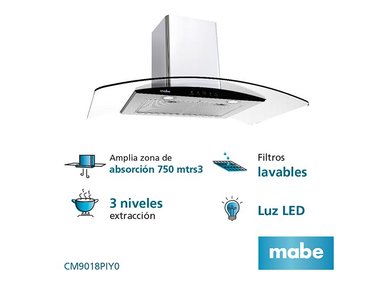CAMPANA EXTRACTORA MABE ANCHO 90CM CM9018PIY0 DE PARED 3 VELOCIDADES INOX - 1