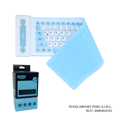 TECLADO BLUETOOTH SEISA FLEXIBLE SILICONA 107 TECLAS CELULAR TABLET ETC AZULINO ST-2030BT - 1
