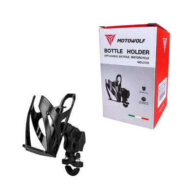 SOPORTE PORTA BOTELLA 360° DE POLICARBONATO PARA MANILLAR DE MOTO Y BICICLETA MOTOWOLF MDL3536-GJ - 1