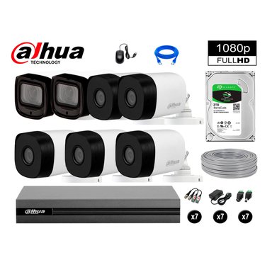KIT 7 CÁMARA SEGURIDAD DAHUA 13020607090 EXTERIOR VARIFOCAL FULL HD + DISCO P2P 2 TB - 1