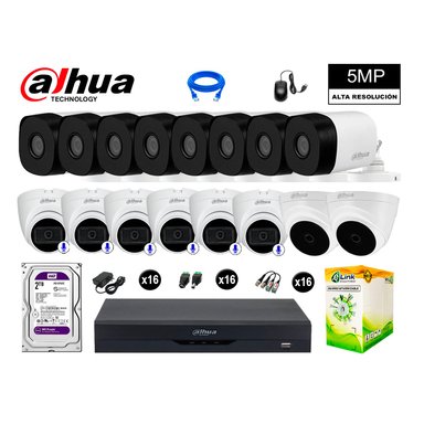 CÁMARAS SEGURIDAD DAHUA KIT 16 5MP + DISCO WD 2TB - 6 CAMARAS CON AUDIO - 1