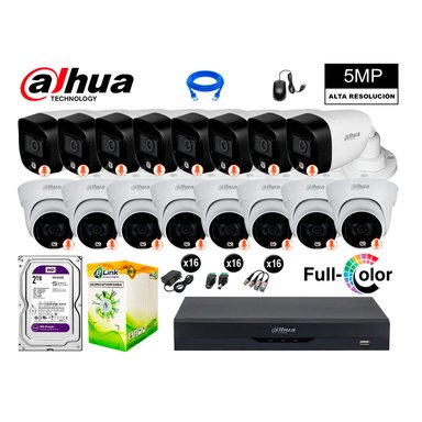 CÁMARAS SEGURIDAD DAHUA KIT 16 5MP + DISCO 2TB VISION NOCTURNA FULL COLOR - 1