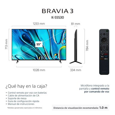 TELEVISOR SMART TV SONY 4K ULTRA HD 55" K-55S30 LA8 TV K-55S30 BRAVIA 3 GOOGLE TV CON HDR - 2