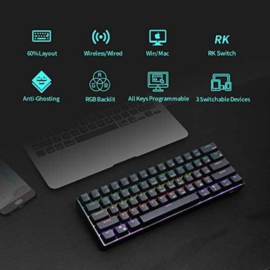RK ROYAL KLUDGE RK61 2.4 GHZ INALÁMBRICO/BLUETOOTH/CABLEADO 60Y#X25 TECLADO MECÁNICO 61 TECLAS 3 MODOS CONECTABLE TECLADO - 2