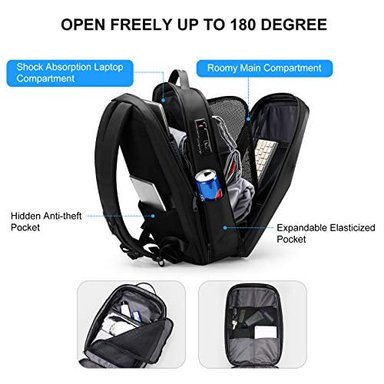 MOCHILA GLOBAL SHOPEX PARA ORDENADOR PORTÁTIL FENRUIEN 25 L 17.3' ANTIRROBO COMPARTIMENTO PARA PC IMPERMEABLE CON PUERTO USB - 3