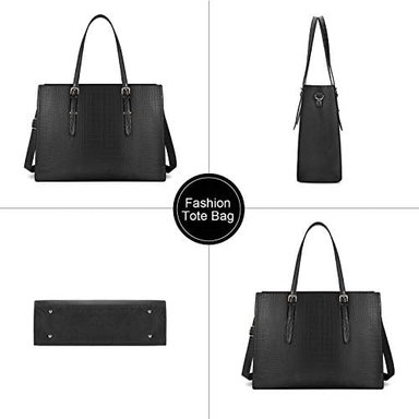 BOLSO PARA COMPUTADORA PORTÁTIL DE 15.6' BOLSO DE CUERO IMPERMEABLE PARA MUJERES DE GRAN CAPACIDAD NEGRO - 5