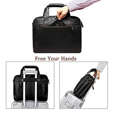 MALETÍN DE PIEL GLOBAL SHOPEX PARA HOMBRE BOLSA ORDENADOR PORTÁTIL IMPERMEABLE ESTILO RETRO PARA NEGOCIOS VIAJES BOLSO DE MANO - 3