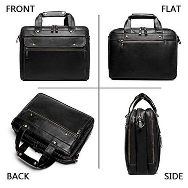 MALETÍN DE PIEL GLOBAL SHOPEX PARA HOMBRE BOLSA ORDENADOR PORTÁTIL IMPERMEABLE ESTILO RETRO PARA NEGOCIOS VIAJES BOLSO DE MANO - 4