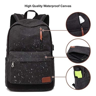MOCHILA DEL ORDENADOR PORTÁTIL DE LA LONA MOCHILA IMPERMEABLE DE LA ESCUELA CON LA UNIVERSIDAD - 2