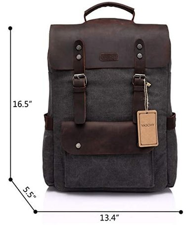 MOCHILA VASCHY CLÁSICA DE LONA Y CUERO PARA CAMPUS LIBROS RECREACIÓN AL AIRE ACEPTA COMPUTADORA PORTÁTIL DE 15' GRIS - 4