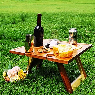 MESA GLOBAL SHOPEX PICNIC PORTÁTIL PLEGABLE BANDEJA VINO AL AIRE LIBRE CHAMPÁN VASOS QUESO APERITIVOS CENAS ROMÁNTICAS - 3