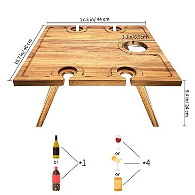 MESA GLOBAL SHOPEX PICNIC PORTÁTIL PLEGABLE BANDEJA VINO AL AIRE LIBRE CHAMPÁN VASOS QUESO APERITIVOS CENAS ROMÁNTICAS - 6