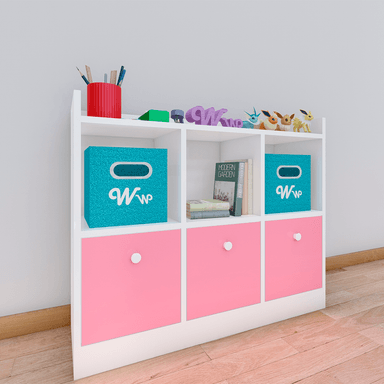 ORGANIZADOR WONDER WOOD MUEBLERÍA COMODA JUGUETERO MONTESSORI 3 COMPARTIMIENTOS Y 3 CAJONES MELAMINA /ROSA BLANCO - 2