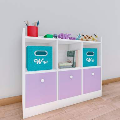 ORGANIZADOR COMODA JUGUETERO MONTESSORI WONDER WOOD MUEBLERIA DE 3 COMPARTIMIENTOS Y 3 CAJONES MELAMINA BLANCA/LILA - 2