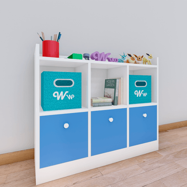 ORGANIZADOR WONDER WOOD MUEBLERÍA COMODA JUGUETERO MONTESSORI 3 COMPARTIMIENTOS Y 3 CAJONES MELAMINA BLANCA AZUL - 2