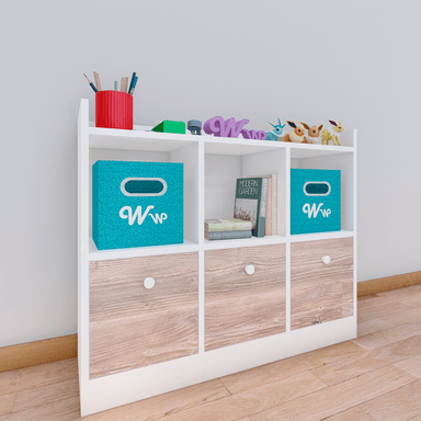 ORGANIZADOR WONDER WOOD MUEBLERÍA COMODA JUGUETERO MONTESSORI 3 COMPARTIMIENTOS Y 3 CAJONES MELAMINA /DAMASCO BLANCO - 2