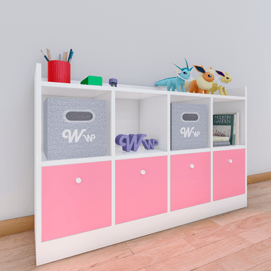 ORGANIZADOR WONDER WOOD MUEBLERÍA COMODA JUGUETERO MONTESSORI 4 COMPARTIMIENTOS Y 4 CAJONES MELAMINA /ROSA BLANCO - 2