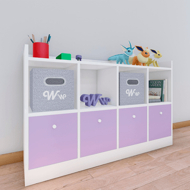 ORGANIZADOR WONDER WOOD MUEBLERÍA COMODA JUGUETERO MONTESSORI 4 COMPARTIMIENTOS Y 4 CAJONES MELAMINA /LILA BLANCO - 2