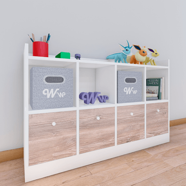 ORGANIZADOR WONDER WOOD MUEBLERÍA COMODA JUGUETERO MONTESSORI 4 COMPARTIMIENTOS Y 4 CAJONES MELAMINA /DAMASCO BLANCO - 2