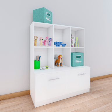ORGANIZADOR WONDER WOOD MUEBLERÍA COMODA JUGUETERO MONTESSORI 6 COMPARTIMIENTOS Y 2 CAJONES MELAMINA BLANCO - 2