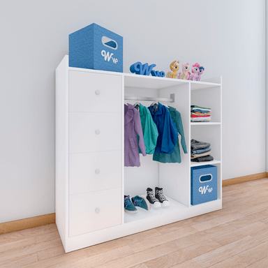 CLÓSET WONDER WOOD MUEBLERÍA ORGANIZADOR MONTESSORI 3 COMPARTIMIENTOS Y 4 CAJONES MELAMINA NIÑOS Y NIÑAS BLANCO - 2
