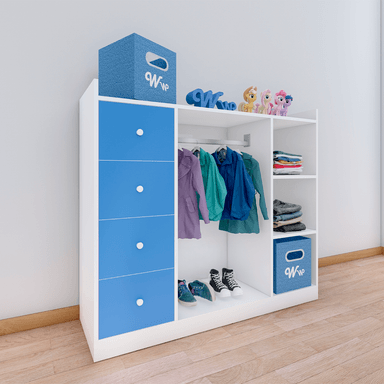 CLÓSET WONDER WOOD MUEBLERÍA ORGANIZADOR MONTESSORI 3 COMPARTIMIENTOS Y 4 CAJONES MELAMINA NIÑOS Y NIÑAS BLANCA AZUL - 2