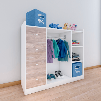 CLÓSET WONDER WOOD MUEBLERÍA ORGANIZADOR MONTESSORI 3 COMPARTIMIENTOS Y 4 CAJONES MELAMINA /DAMASCO NIÑOS Y NIÑAS BLANCO - 2